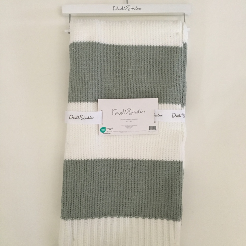 NEW Baby Blanket Striped Knit Green White | Dwell Studio